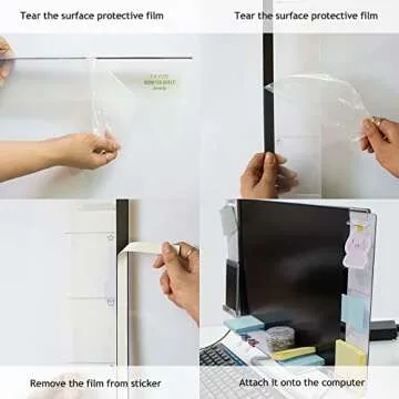 DailyTreasures Acrylic Monitor Memo Board, 2pcs Computer Monitor Side Panel(Left+Right),1pcs Message Memo Pad Shelve + 4Pcs Sticky Notes & 1 Sheet Index Tab for Office Home Desk Organizer Phone Holder