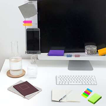 DailyTreasures Acrylic Monitor Memo Board, 2pcs Computer Monitor Side Panel(Left+Right),1pcs Message Memo Pad Shelve + 4Pcs Sticky Notes & 1 Sheet Index Tab for Office Home Desk Organizer Phone Holder