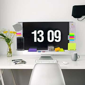 DailyTreasures Acrylic Monitor Memo Board, 2pcs Computer Monitor Side Panel(Left+Right),1pcs Message Memo Pad Shelve + 4Pcs Sticky Notes & 1 Sheet Index Tab for Office Home Desk Organizer Phone Holder