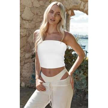 Womens Tube Top Basic Summer Strapless Crop Tops Sexy Sleeveless Shirts(White, S)