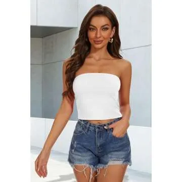 Womens Tube Top Basic Summer Strapless Crop Tops Sexy Sleeveless Shirts(White, S)