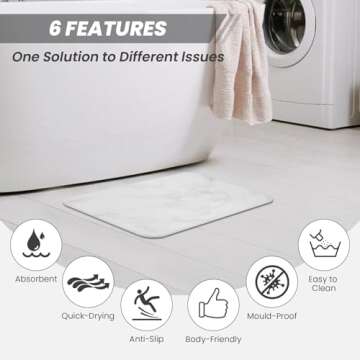 KEYCHAD Stone Bath Mat, Non-Slip Diatomaceous Earth Bath Mat, Super Absorbent & Quick Drying Bath Stone Mat, Natural Stone Drying mat for Kitchen Bathroom, Easy to Clean, 23.4x15.4, Marble