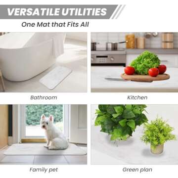 KEYCHAD Stone Bath Mat, Non-Slip Diatomaceous Earth Bath Mat, Super Absorbent & Quick Drying Bath Stone Mat, Natural Stone Drying mat for Kitchen Bathroom, Easy to Clean, 23.4x15.4, Marble