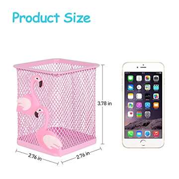 Trycooling 2 Pack Metal Cute Pen Pencil Holder Office Home Desk Square Pencil Cup Caddy Box Makeup Brush Holders for Girls (Square)