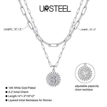 Silver Layered Necklaces for Women, Silver Paperclip Chain Necklaces Initial Coin Pendant Necklaces Layered Letter A-Z Initial Necklaces for Women Girls Jewelry Gifts, Brass, Cubic Zirconia