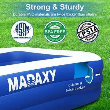 Inflatable Pool, MADAXY Swimming Pool for Kids and Adults, 120" X 72" X 22" Oversized Thickened Family Inflatable Pool for Kids, Toddlers, Adults, Outdoor, Garden, Backyard, Summer Water Party