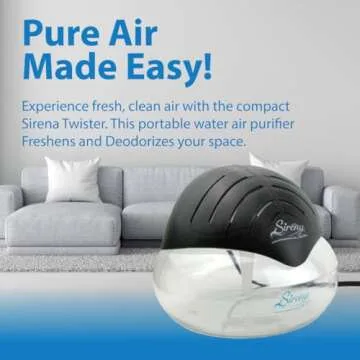 Sirena Twister Air Purifier (Black) - Water Filter Air Washer For Home and Office - Essential Oil Aroma Diffuser With LED Night light - Small Air Cleaner For Smoke and Pets