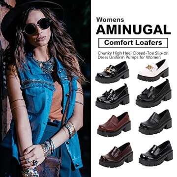 Womens Mary Janes Comfort Loafers Platform Chunky Mid-Heel Classic Round Toe Slip-on Uniform Dress Shoes Brogues Oxfords Vintage