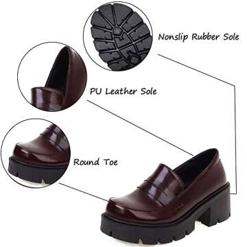 Womens Mary Janes Comfort Loafers Platform Chunky Mid-Heel Classic Round Toe Slip-on Uniform Dress Shoes Brogues Oxfords Vintage