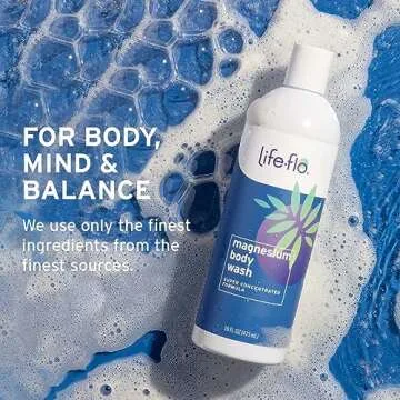 LIFE-FLO Magnesium Body Wash, Refreshing, Moisturizing Liquid Soap with Magnesium Chloride from the Zechstein Seabed, Peppermint Oil and Rosemary Oil, 60-Day Guarantee, Not Tested on Animals, 16oz
