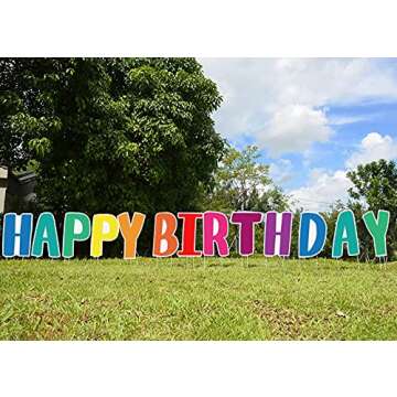 Treezea Happy Birthday Yard Signs for Kids & Adults – 15” Large Rainbow Color Birthday Lawn Signs with Stakes - Durable and Weather-Resistant Birthday Yard Decorations - 13 Total Signs