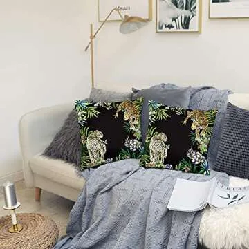 HMS Velvet Throw Pillow Cover - Floral Leopard Design