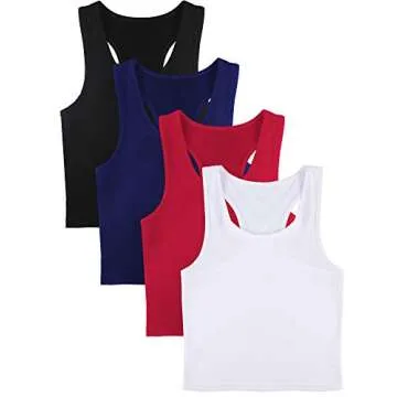 Boao 4 Pieces Basic Crop Tank Tops Sleeveless Racerback Crop Top for Women (Black, White, Wine Red, Navy Blue, Medium)