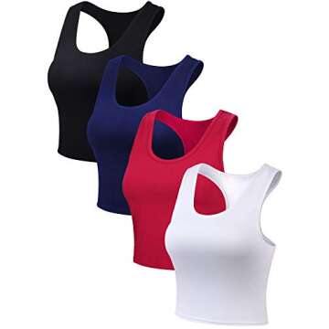 Boao 4 Pieces Basic Crop Tank Tops Sleeveless Racerback Crop Top for Women (Black, White, Wine Red, Navy Blue, Medium)