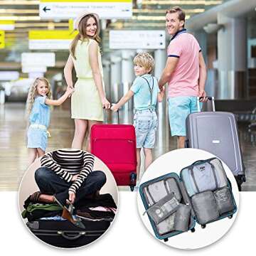 Packing Cubes VAGREEZ 7 Pcs Travel Luggage Packing Organizers Set with Toiletry Bag (Gray)