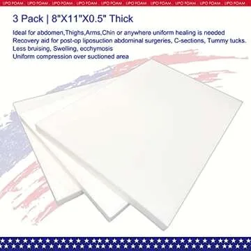 KUSMOO 3 Pack Lipo Foam Pads - Post Surgery Ab Board Liposuction Surgery Flattening Abdominal Compression Lipo Foam Sheets 8" x 11"