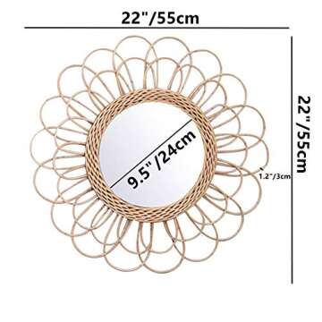OYPEIP 22" Large Rattan B Innovative Art Decoration Round Makeup Mirror Dressing Bedroom Bathroom Wa...