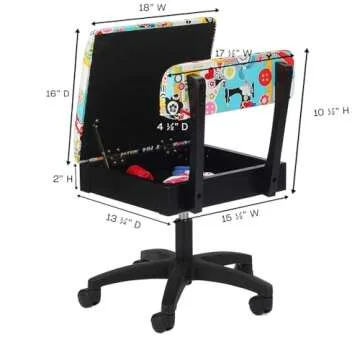 Arrow Sewing H6880 Adjustable Height Hydraulic Sewing and Craft Chair with Under Seat Storage and Pr...