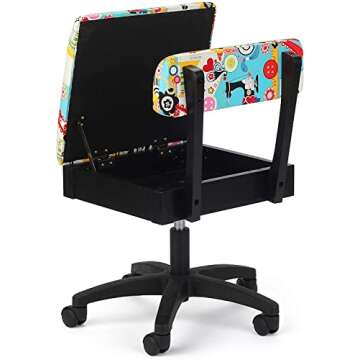 Arrow Sewing H6880 Adjustable Height Hydraulic Sewing and Craft Chair with Under Seat Storage and Printed Fabric, SEW Now SEW Wow Print