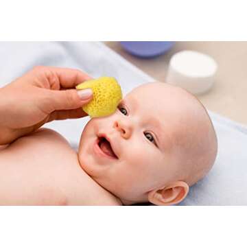 Real Sea Sponges for Babies - 2 Pk Bath Care Set, Gentle, Kind on Skin, for Bathing Washing Body Eyes & Ears, Also for Newborn Toddler & Kids; Baby Shower Spa Gift by Contented Infant®