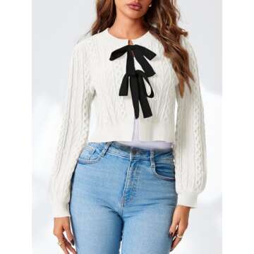 Saodimallsu Womens Cropped Cable Knit Cardigan Stylish Outerwear