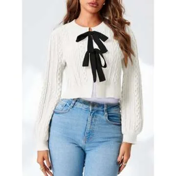 Saodimallsu Womens Cropped Cable Knit Cardigan Stylish Outerwear