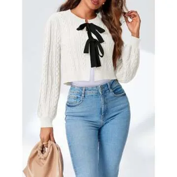 Saodimallsu Womens Cropped Cable Knit Cardigan Stylish Outerwear