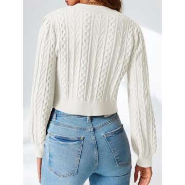 Saodimallsu Womens Cropped Cable Knit Cardigan Stylish Outerwear