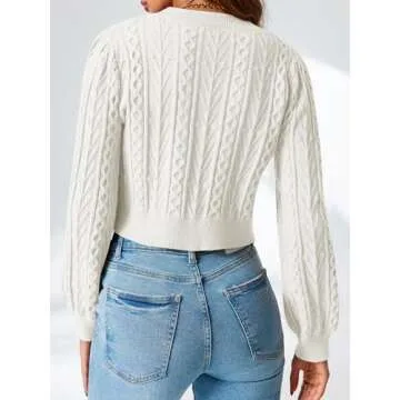 Saodimallsu Womens Cropped Cable Knit Cardigan Stylish Outerwear