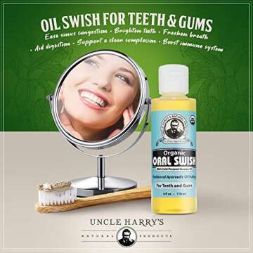 Uncle Harry's Certified Organic Oral Swish for Ayurvedic Oil Pulling | Sesame Oil, Oregano, & Clove ...