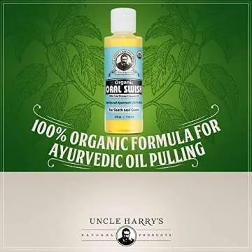 Uncle Harry's Certified Organic Oral Swish for Ayurvedic Oil Pulling | Sesame Oil, Oregano, & Clove | Whitening Mouthwash Treatment for Healthy Teeth & Gums (4 oz)