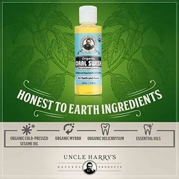 Uncle Harry's Certified Organic Oral Swish for Ayurvedic Oil Pulling | Sesame Oil, Oregano, & Clove | Whitening Mouthwash Treatment for Healthy Teeth & Gums (4 oz)