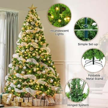 Yaheetech 9ft Pre-lit Flocked Christmas Tree for Holidays