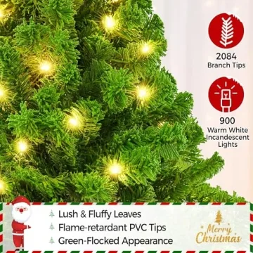 Yaheetech 9ft Pre-lit Flocked Christmas Tree for Holidays