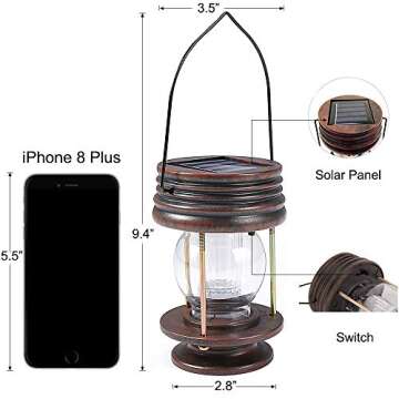 pearlstar Solar Lantern Outdoor Waterproof Hanging Solar Garden Lights - 2 Pack Solar Powered Landsc...