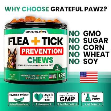 Flea and Tick Prevention for Dogs Chewables - Made in USA - Natural Flea and Tick Chews Supplement - Oral Pills for Dogs - Pest Defense - All Breeds and Ages - 120 Soft Tablets