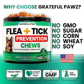 Flea and Tick Prevention for Dogs Chewables - Made in USA - Natural Flea and Tick Chews Supplement - Oral Pills for Dogs - Pest Defense - All Breeds and Ages - 120 Soft Tablets