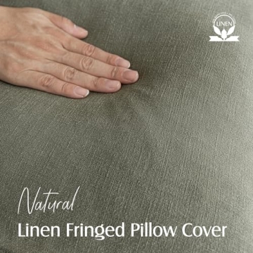 Foindtower Natural Linen Fringe Pillow Covers - Olive Green