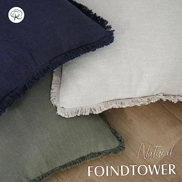 Foindtower Natural Linen Fringe Pillow Covers - Olive Green