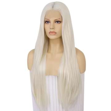 Ebingoo 33 Inch Platinum Blonde Lace Front Wig +Wig Cap Long Blonde Straight Wig For Women Blonde Wh...