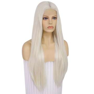 Ebingoo 33 Inch Platinum Blonde Lace Front Wig for Women
