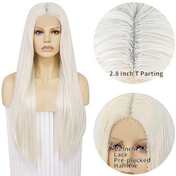 Ebingoo 33 Inch Platinum Blonde Lace Front Wig for Women