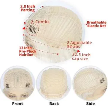 Ebingoo 33 Inch Platinum Blonde Lace Front Wig for Women