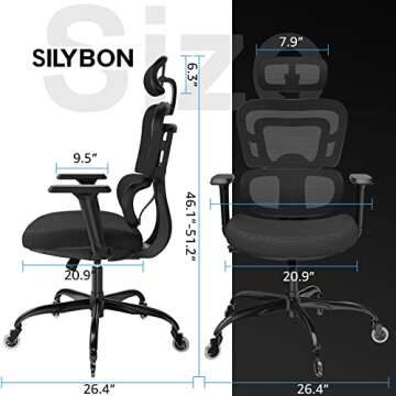 Ergonomic Office Chair - Mesh Office Chair High Back, Rolling Desk Chair, Executive Swivel Chair, Co...