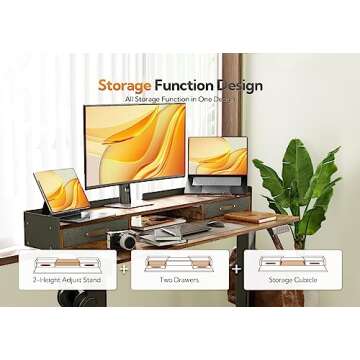 Claiks Standing Desk with Drawers and Adjustable Height