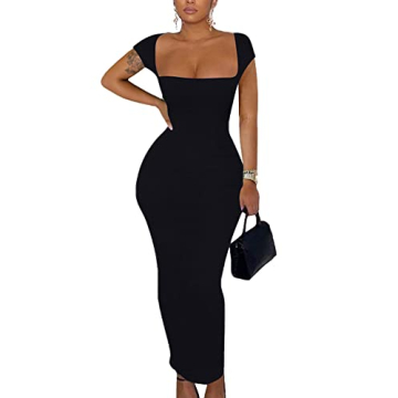 Doweha Summer Casual T-Shirt Dresses for Women 2024 Square Neck Short Sleeve Wrap Party Club Bodycon...