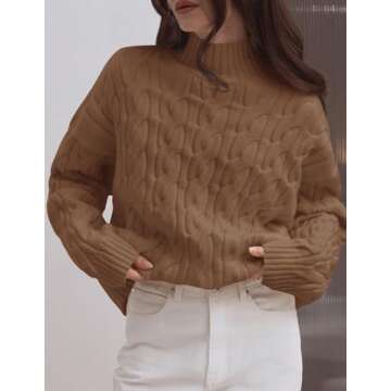 ZESICA Women's Sweaters Fall Winter Long Sleeve Mock Neck Solid Color Casual Loose Chunky Pullover S...