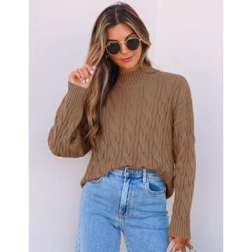 ZESICA Women's Sweaters Fall Winter Long Sleeve Mock Neck Solid Color Casual Loose Chunky Pullover Sweater,Clay,Large