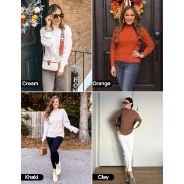 ZESICA Women's Sweaters Fall Winter Long Sleeve Mock Neck Solid Color Casual Loose Chunky Pullover Sweater,Clay,Large