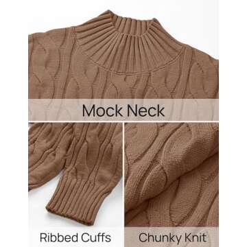 ZESICA Women's Sweaters Fall Winter Long Sleeve Mock Neck Solid Color Casual Loose Chunky Pullover Sweater,Clay,Large